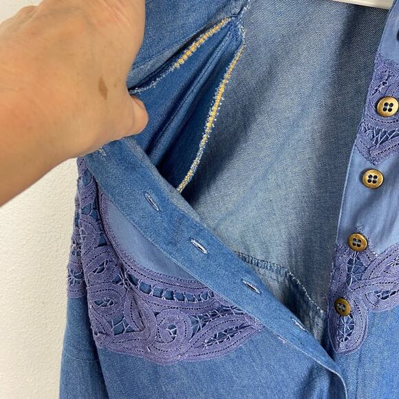 80s Vintage Drop Waist Button Front Jean Dress Large - Picture 5 of 7